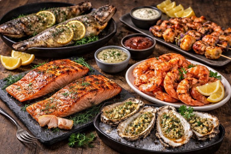 image of various smoked seafood and fish dishes